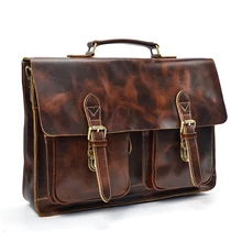Мужской портфель из натуральной воловьей кожи, 15 дюймов, сумка для ноутбука, деловая сумка, винтажная воловья кожа, сумка на плечо для мужчин, Офисная сумка, портфель