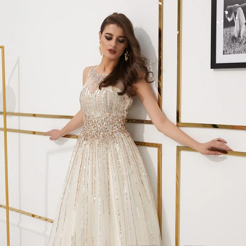 Luxury Evening Dresses Long 2019 Heavy Crystal sequins Evening Gowns For Women formal Dress vestidos de fiesta vestido de noche