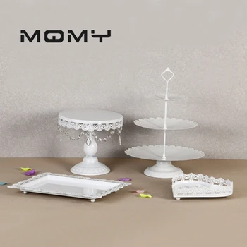 

4Pcs/Set White Gold Crystal Pearl Metal Cake Stand Cupcake Dessert Serving Rack Holder Party Wedding Banquet Table Decorations