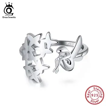

ORSA JEWELS 925 Sterling Silver Rings For Women Fairy Elf Angle Wing Shape Adjustable Finger Ring Silver 925 Jewelry Gift OSR99