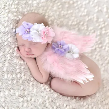 

baby child hairband Hair Accessories Baby Girl Chiffon Pearl Flower Headband Infant Headband Ribbon Elasticity Angel's wings