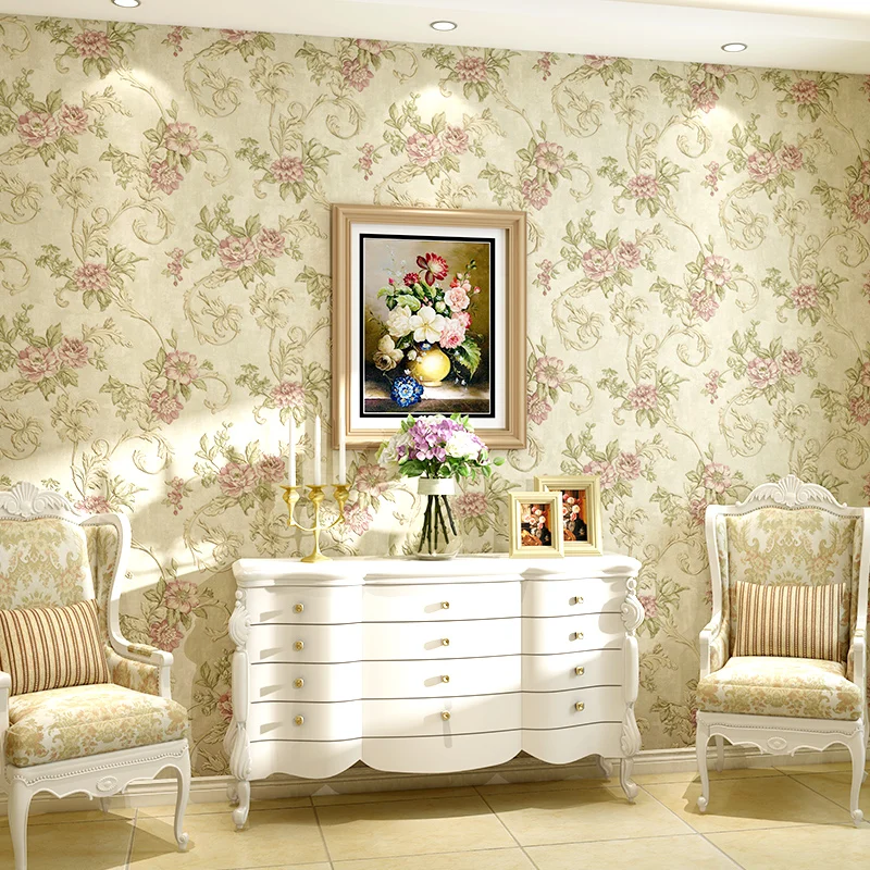 

European Style Pastoral Wallpaper 3D Embossed Non-Woven Wall Paper For Bedroom Wedding House Romantic Backdrop Wall Home Decor