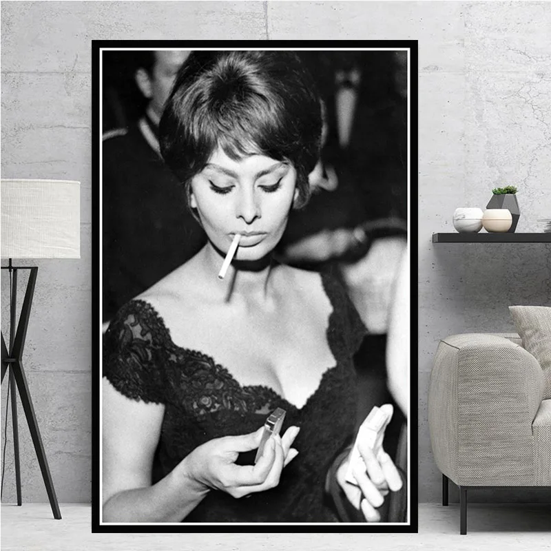 

Poster Prints Oil Painting Hot SOPHIA LOREN Black White Actress Movie Woman Girl Canvas Wall Art Pictures Living Room Home Decor