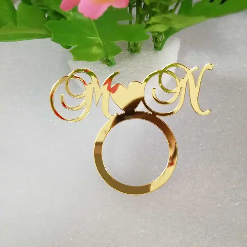Personalized Napkin Holder Initial Wooden Mirror Gold Napkin Ring