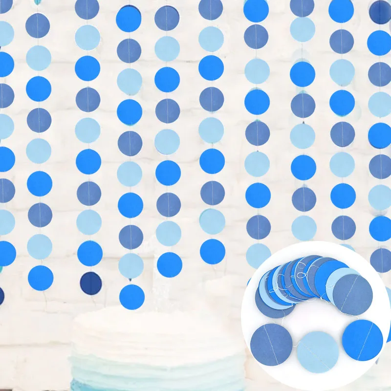 

2 Meters Boy Blue Hanging Banner Circle Paper Kids Room Baby Shower Garland Strings Wedding Birthday Party Banner Decorations