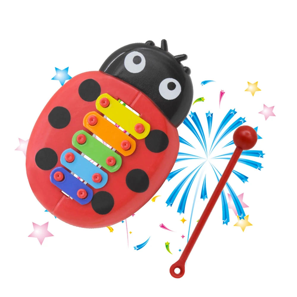 Красочные 5 тонов ксилофон Glockenspiel Мультфильм Божья коровка форма с молотком для