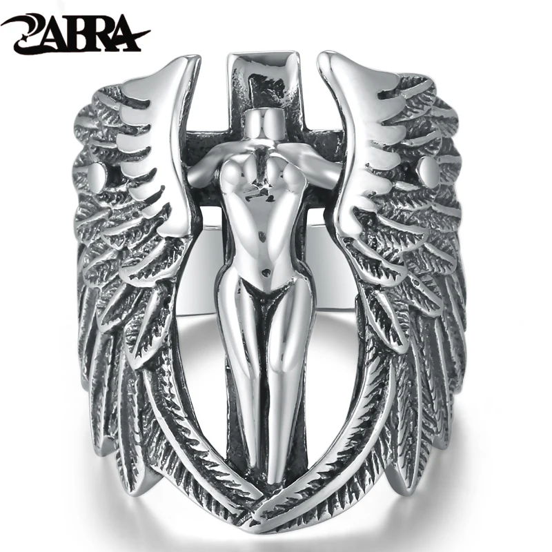 925 Sterling Silver Angel Wings Ring for Men Women Elegant Angle Modeling Thai Vintage Retro Charm Jewelry for Christian Holy