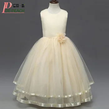 

4-12Y children flower girl dresses high quality long dress for girl solid color princess party dress kids clothes for teenager