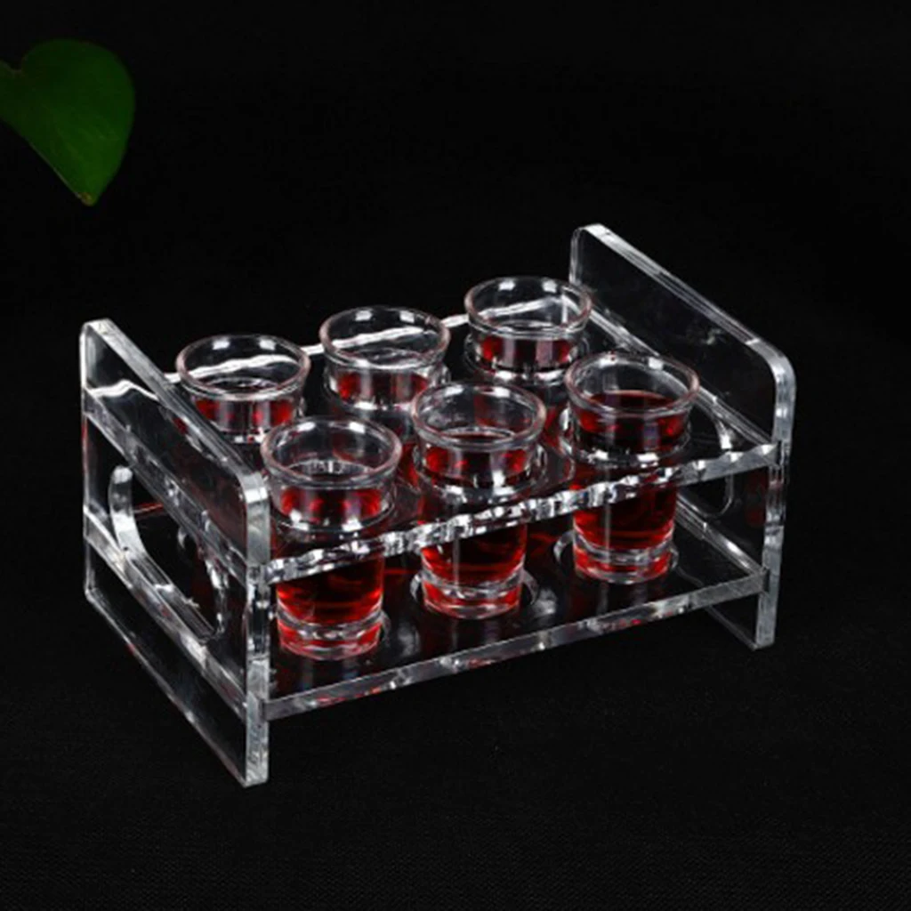 6-Hole Clear Acrylic Shot Glass Holder Rack Barware Whisky Cup Serving Tray Shock Resistant and Wear Resistant