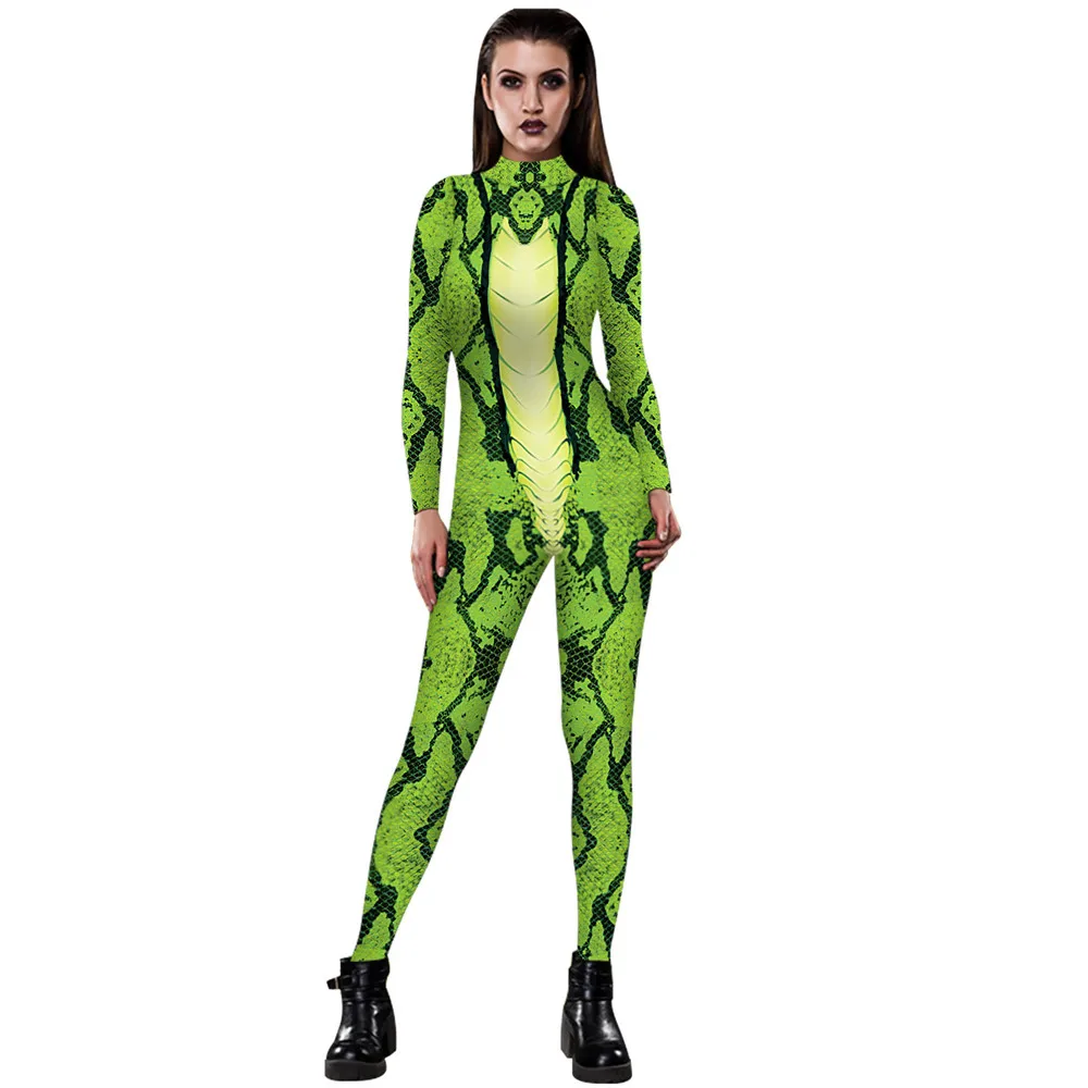 

Halloween Carnival purim 3D Print Green Snake Jumpsuits for Sexy women Bodysuit suit Sportswear Fancy Dress cosplay costume
