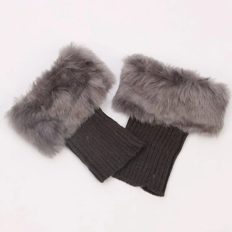 Womens Knitted Boot Cuffs Fur Knit Warm Leg Warmers Boot Socks Legs Warmers Shoes Set