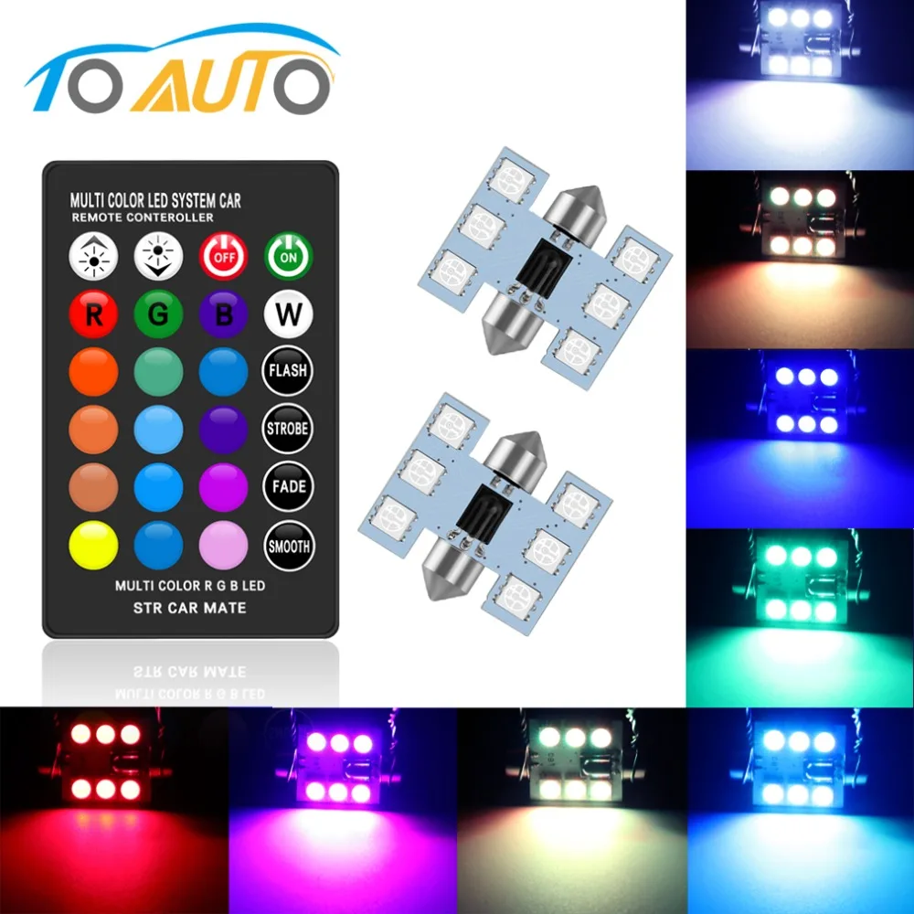 

C5W LED RGB with Remote Control Festoon 31mm 36mm 39mm 41mm LED Car Interior Lights Multicolor Dome Light Reading Lamp Auto 12V