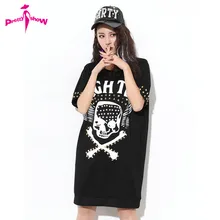 Womens Summer Dresses 2017 Summer Half Sleeve Loose Rivet Tshirt Dress Black Color Euro Style Dresses Large Sizes Hot Sale