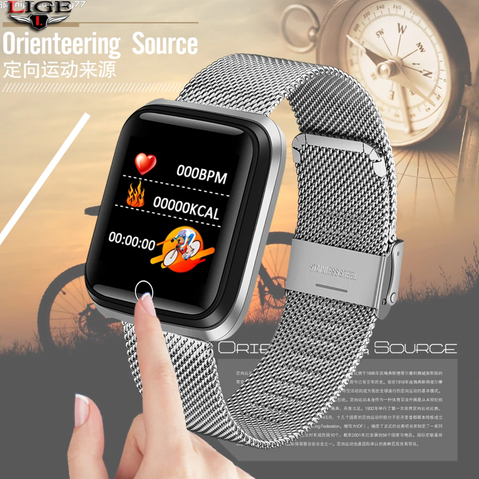 

Silver Strap New Smart Sport Bracelet Women Fitness Tracker Pedometer Blood Pressure Heart Rate Monitor Waterproof Smart Watch