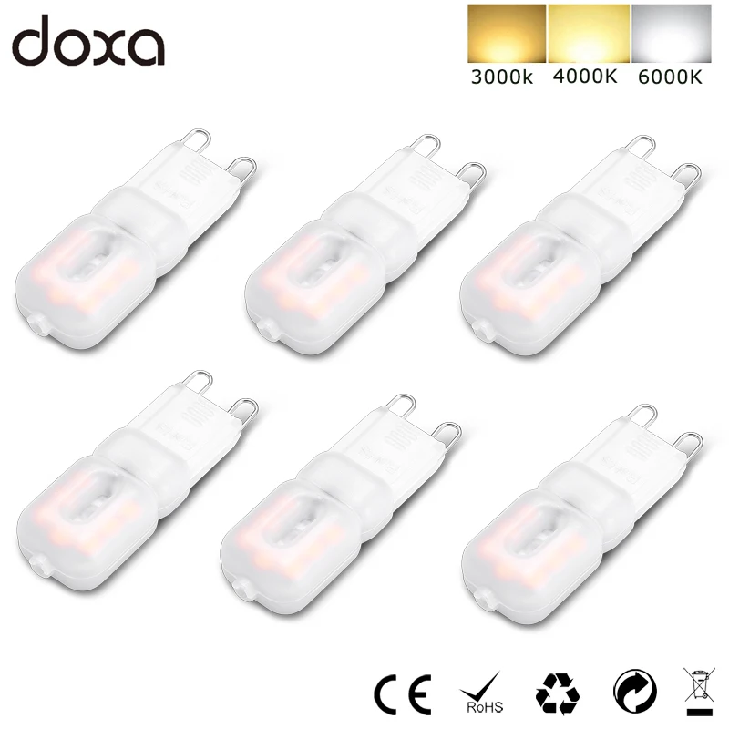 

6 Pack 220V G9 LED Bulb 2W 14LED 2835 SMD Light Bulb 20W Halogen Lamp Spotlight Replacement 3000k 4000k 6000k 3 Year Warranty
