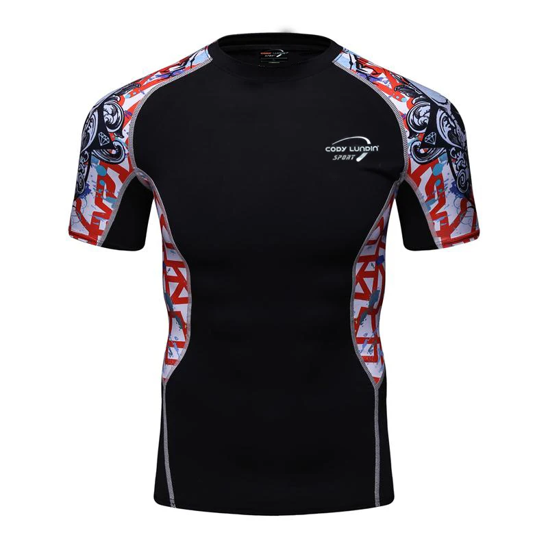 

Mens Compression Shirts Bodybuilding Excercise Short sleeve Quick Dry Base Layer Fitness Tight Crossfit Tights Tops Man