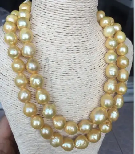 

gorgeous 13-14mm south sea gold pearl necklace 38inch