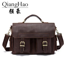 QiangHao большой емкости большой размер натуральная кожа портфель мужские курьерские Сумки воловья кожа 15," Ноутбук Бизнес Дорожная сумка