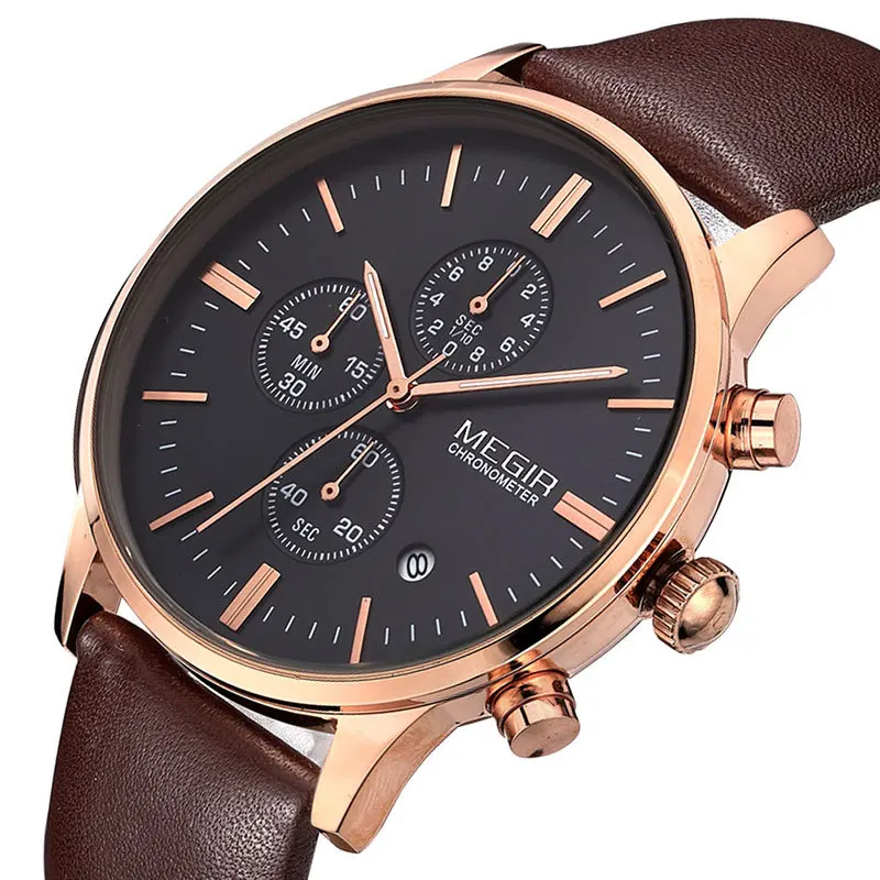 2016 Fashion Brand Luxury Watches Military Watch Men Genuine Leather Band Watch Waterproof Chronograph Function Free