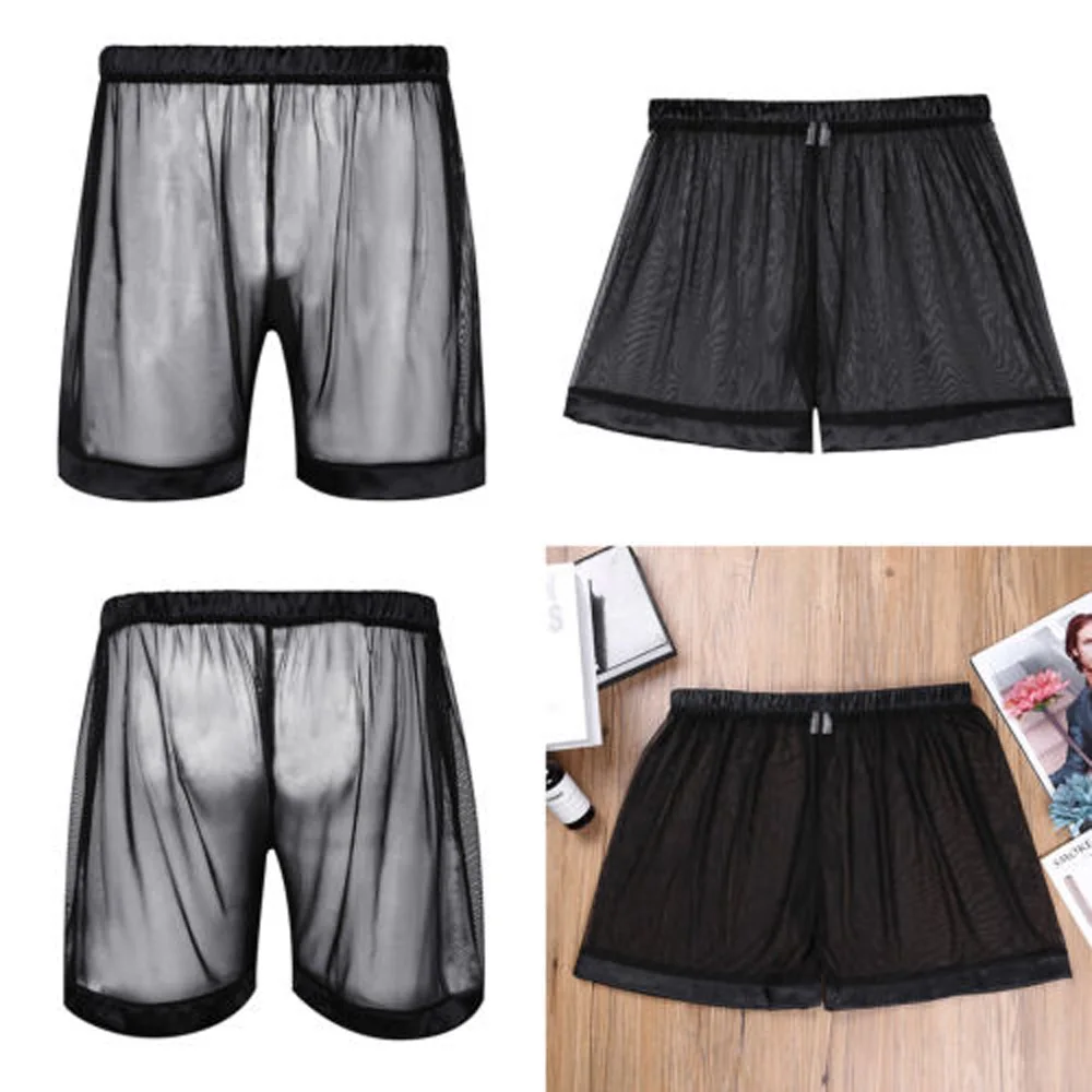 

Sexy Mens See-through Trunks Loose Boxer Shorts Underwear Nightwear Black NEW