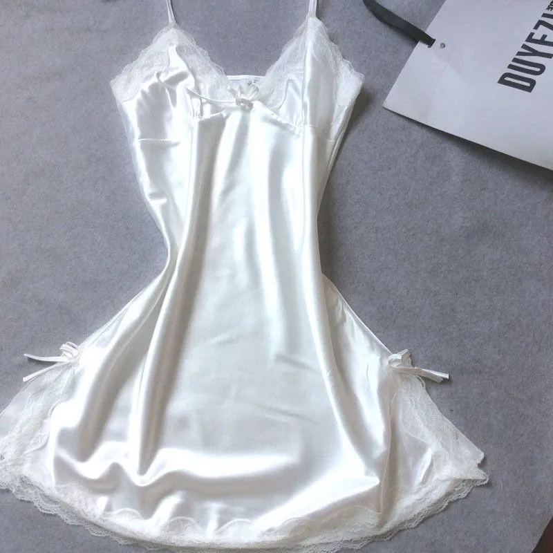 

Women Sexy Faux Silk Satin Night Gown Sleeveless Night Sleep Dress Lace V neck Sleepwear M/L/XL/2XL 13 Colors
