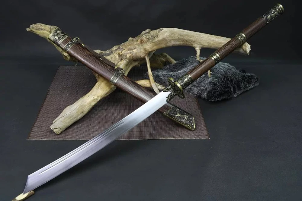 Damascus Folded Steel or High Manganese Steel Blade Forged Chinese Kang XI Emperor BAO DAO Sword Full Tang