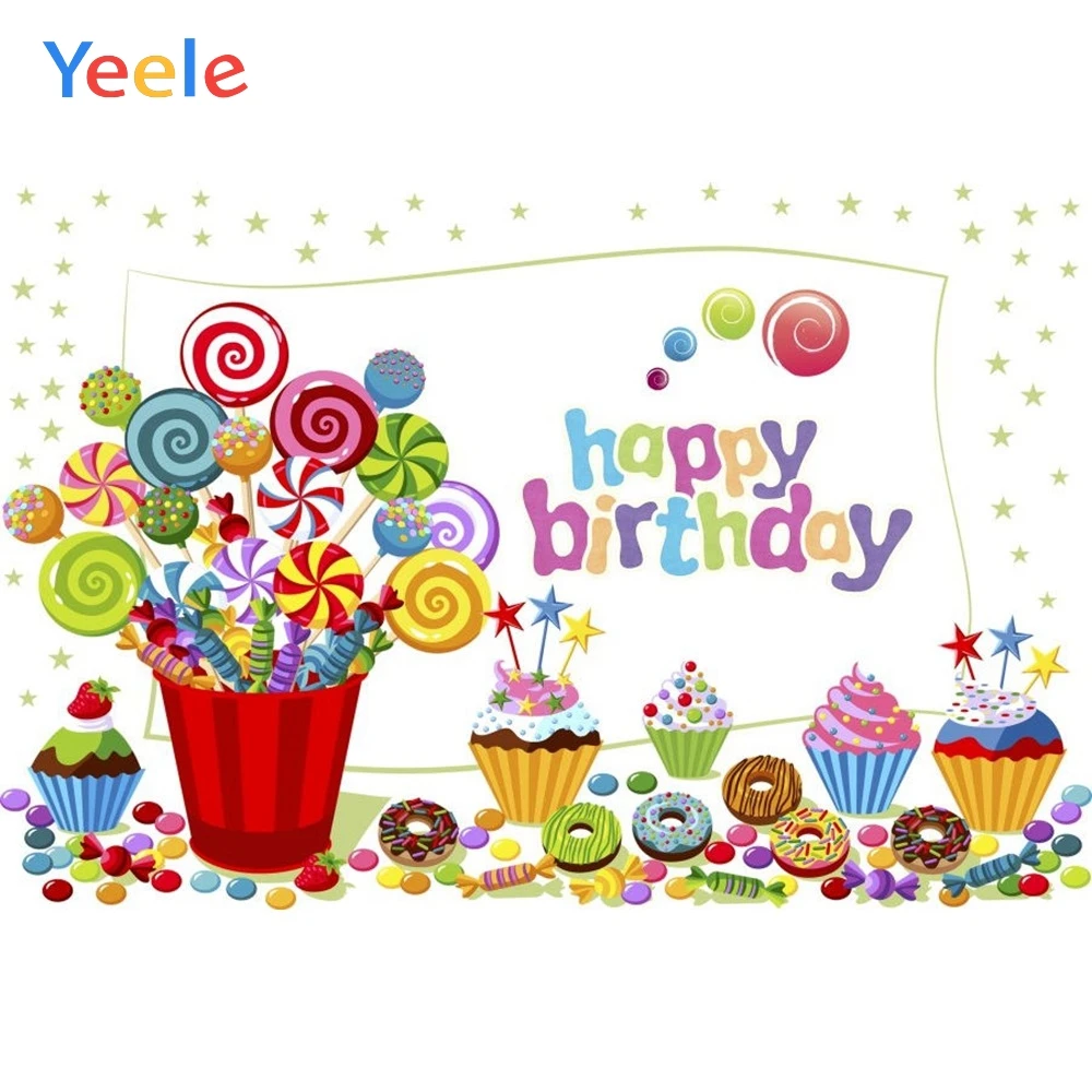 

Yeele Vinyl Lollipop Dessert Baby Girl Happy Birthday Party Photography Background Princess Photographic Backdrop Photo Studio