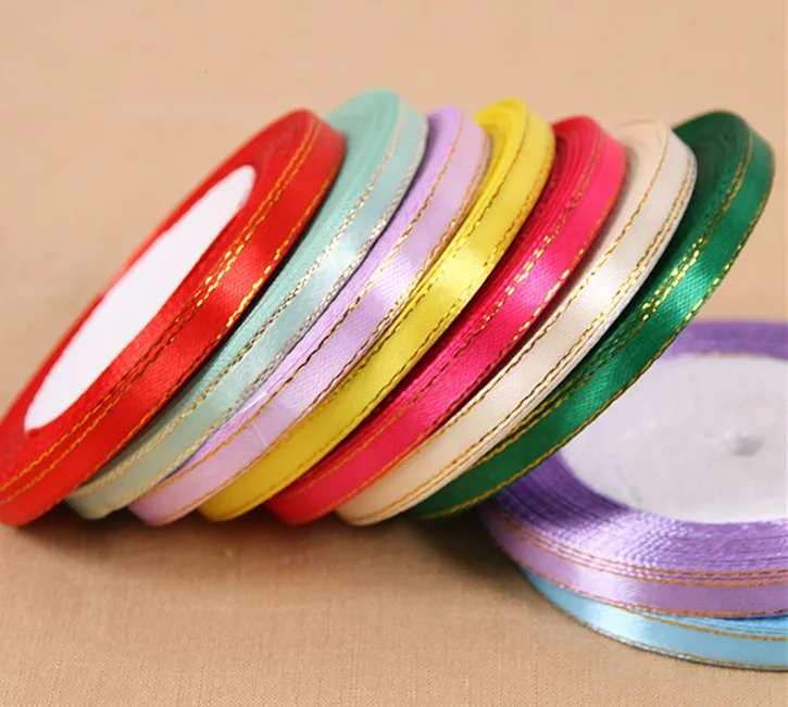1/4'' (6mm) Satin Ribbon with Gold Edge 100yards/lot ,Candy Box Packing