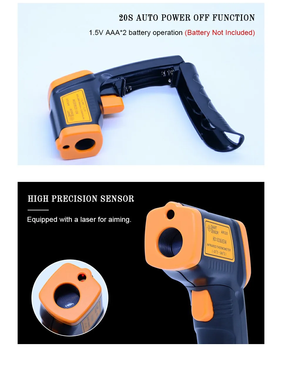 Умный датчик AR320 цифровой Бесконтактный инфракрасный термометр ИК лазерный точечный температурный пистолет-26F~ 716F(-32C~ 380C) пирометр