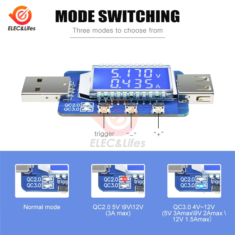 12 В 24 В QC2.0 QC3.0 Электрический скам мощность триггер ЖК-цифровой USB детектор тестер напряжение измеритель тока тестер Вольтметр Амперметр