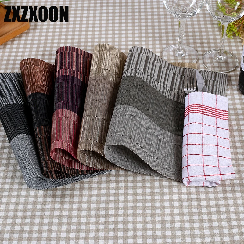 

6pcs of Set Tableware Mats Pads Kitchen Table Mats PVC Table Napkin Decorative Placemats for Dining Table 30x45cm
