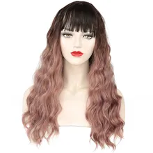 купить✲ Gres Волнистые парики для волос для женщин Ombre Color Long Ombre Парики с челкой Синтетические
