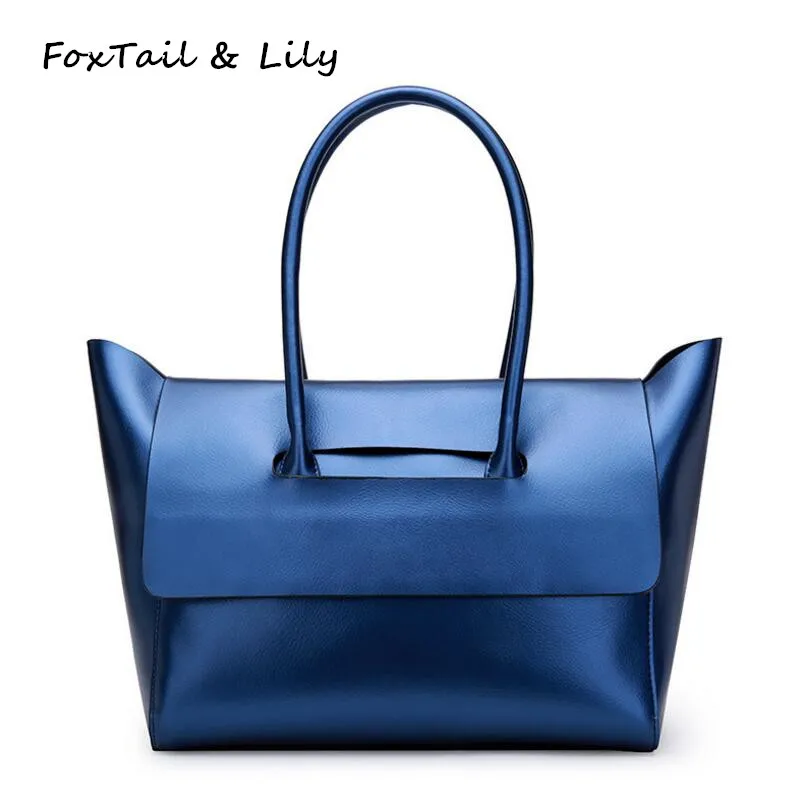 

FoxTail & Lily Women Soft Genuine Leather Shoulder Handbag Elegant Ladies Real Leather Large Tote Bag Simple Style Generous Bag