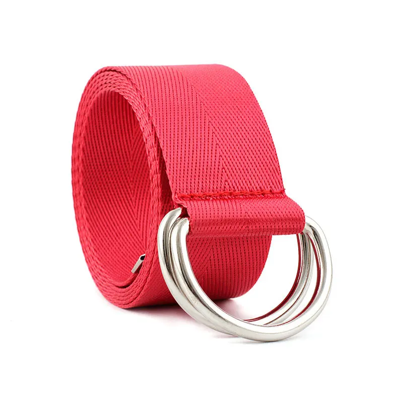 

OLOME Fashion Female Canvas Belt Ring Black Red Waist Casual Belt Double Rings Buckle Waistband Strap Belts For Ladies Women