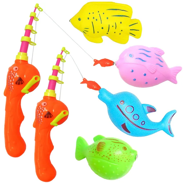 6Pcs Bath Toys Set Fishing game Toys Waterproof Floating Fish Play sets kid boy girl