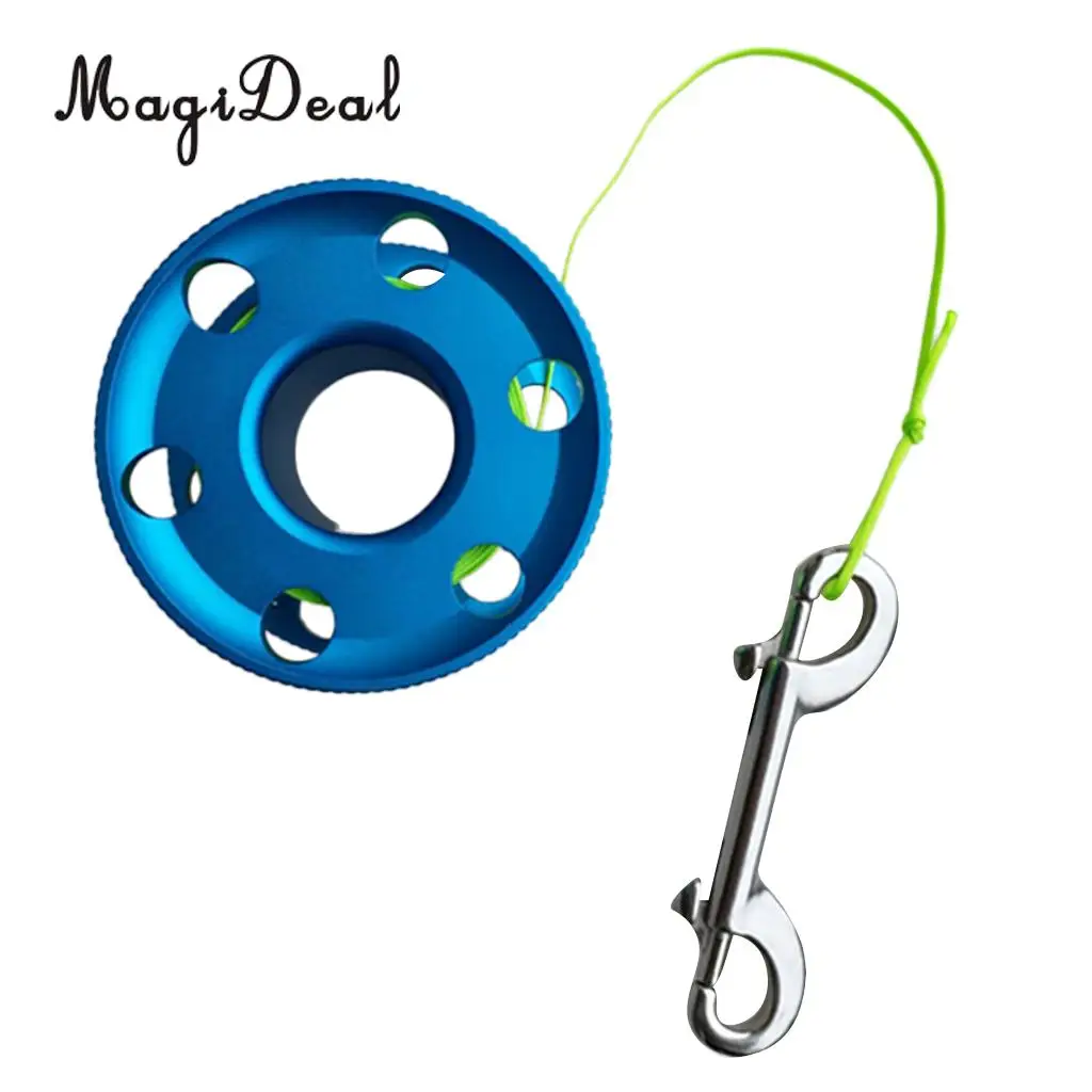 MagiDeal Scuba Diving Aluminium Finger Spool Reel Line Stainless Steel Snap Bolt Clip 20/30/50M Blue Purple Black