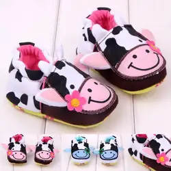Новый дизайн 1 пара Мода корова Кукла Эластичная лента Обувь для младенцев, девушка/Младенческая Обувь, кроватки кровать мягкая Обувь