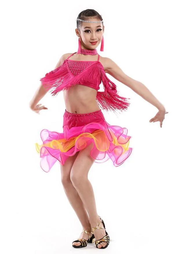 Детские костюмы для латинских выступлений, костюмы для латинских танцев, джаза, современных танцев, детские костюмы для танцев с блестками