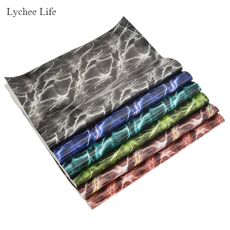 

Lychee Life A4 Faux Leather Fabric Printed Mirror Lightning Pattern Synthetic Leather Sheets Diy Home Decorations
