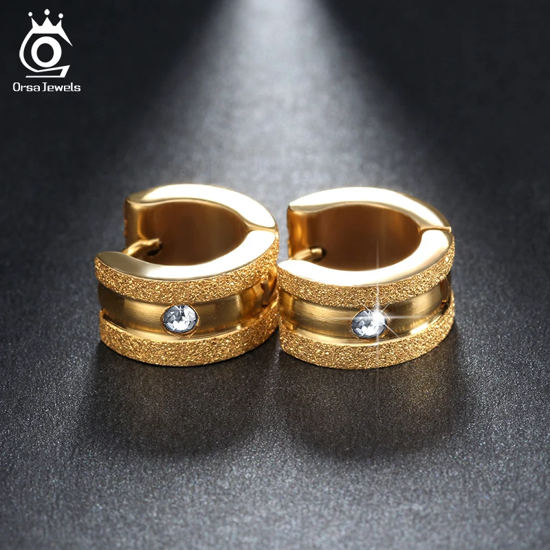 

ORSA JEWELS Real Female 316L Stainless Steel Earrings Hoop with Frosting Surface Party Earrings For Women Fashion Jewelry DGTE03