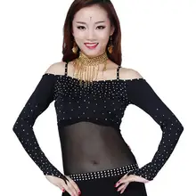 Дешевый сексуальный женский сетчатый ремень с плечом укороченный Топ Блузка длинный рукав танцовщица основной гардероб Черный