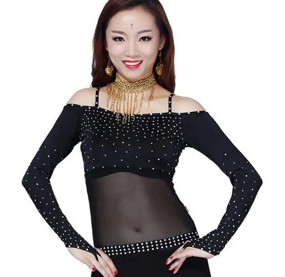 

Cheap Sexy Women's Mesh Strap Off Shoulder Crop Top Blouse Long Sleeve Dancer Practice Basic Wear Black Free Shipping