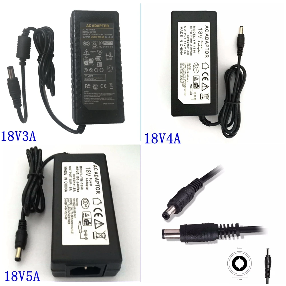 

18V Switching Power Supply AC DC Adapter 18V 3A 4A 5A 54W 72W 90W LED Speaker Audio Power Charger