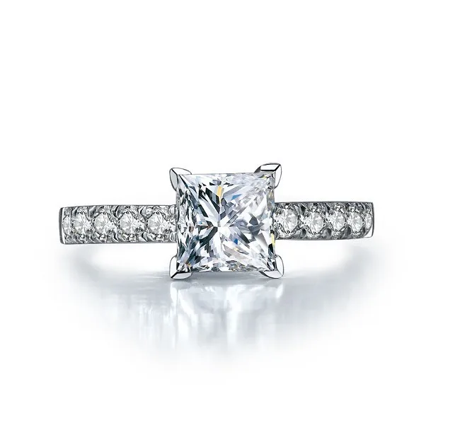 Wholesale Genuine Solid 750 Gold Ring 1 Carat Princess Cut Synthetic diamond Engagement Ring For