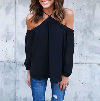 

Sexy Off Shoulder Blouse 2017 Fashion Women's Halter Tops Long Sleeve Ladies Shirt Casual Blouse Loose Shirt