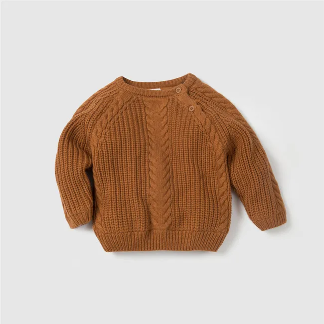 Minibalabala/вязаный свитер для маленьких мальчиков и девочек; зимний мягкий хлопковый пуловер для новорожденных; свитер с открытым плечом; одежда для малышей - Цвет: Brown