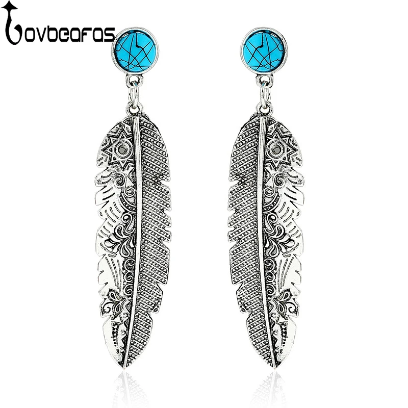 

LOVBEAFAS 2018 Earings Fashion Jewelry Vintage Maxi Brinco Long Drop Earrings Leaf Carved Boho Blue Earrings For Women Bijoux