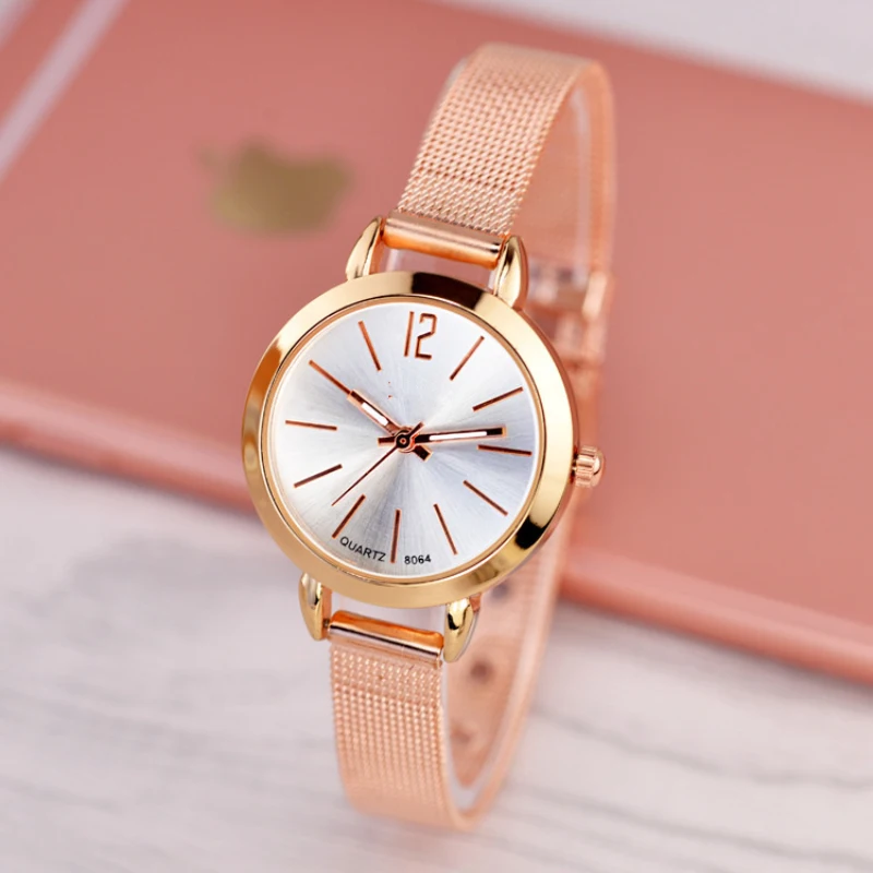 

2018 New Fashion Women Stainless Steel Silver Gold Mesh Watch Unique Simple Watches Casual Quartz Wristwatches Clock relogio