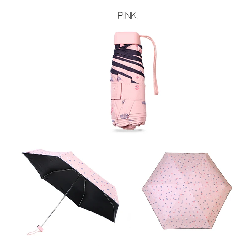 Как и Миниатюрный Складной Зонт от дождя, женский зонт с черным покрытием, маленькие зонты от дождя, модный креативный карманный зонтик UBY15 - Цвет: Розовый