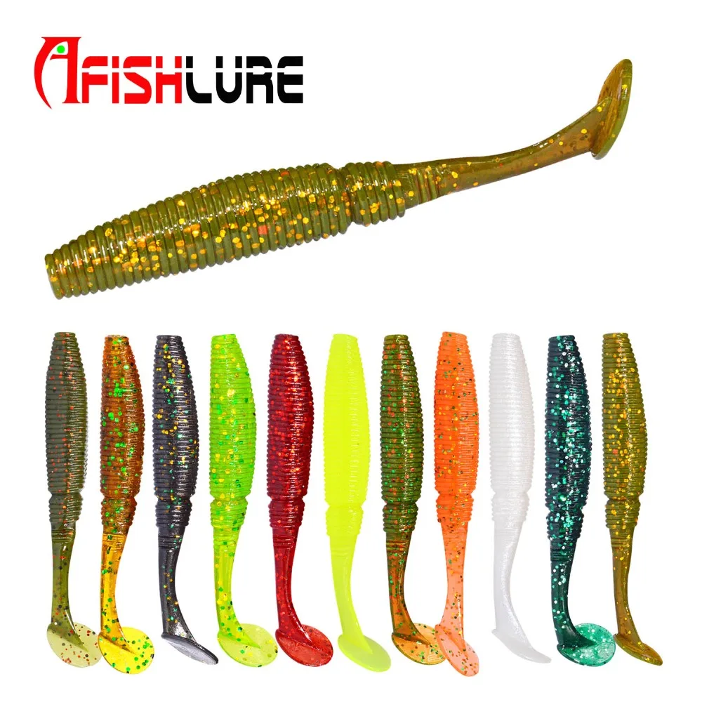 

11 Color 6pcs 75mm 3.2g T Tail Soft Worm Paddle Tail Lure wobbler Fishing Soft Lure for Bass Fishing Bait Grub Swimbait